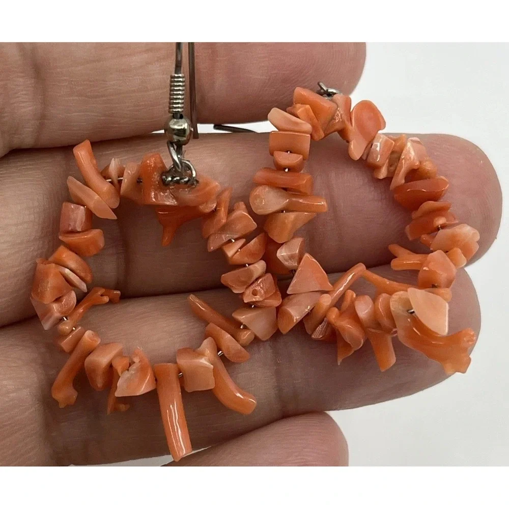 Vtg Natural Pink Coral Earrings Round Pierced natural 1.25